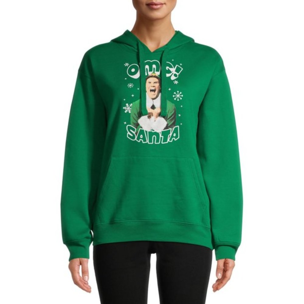 Buddy the Elf Movie Will Ferrell OMG! Santa Green Hoodie Sweatshirt Medium VGC